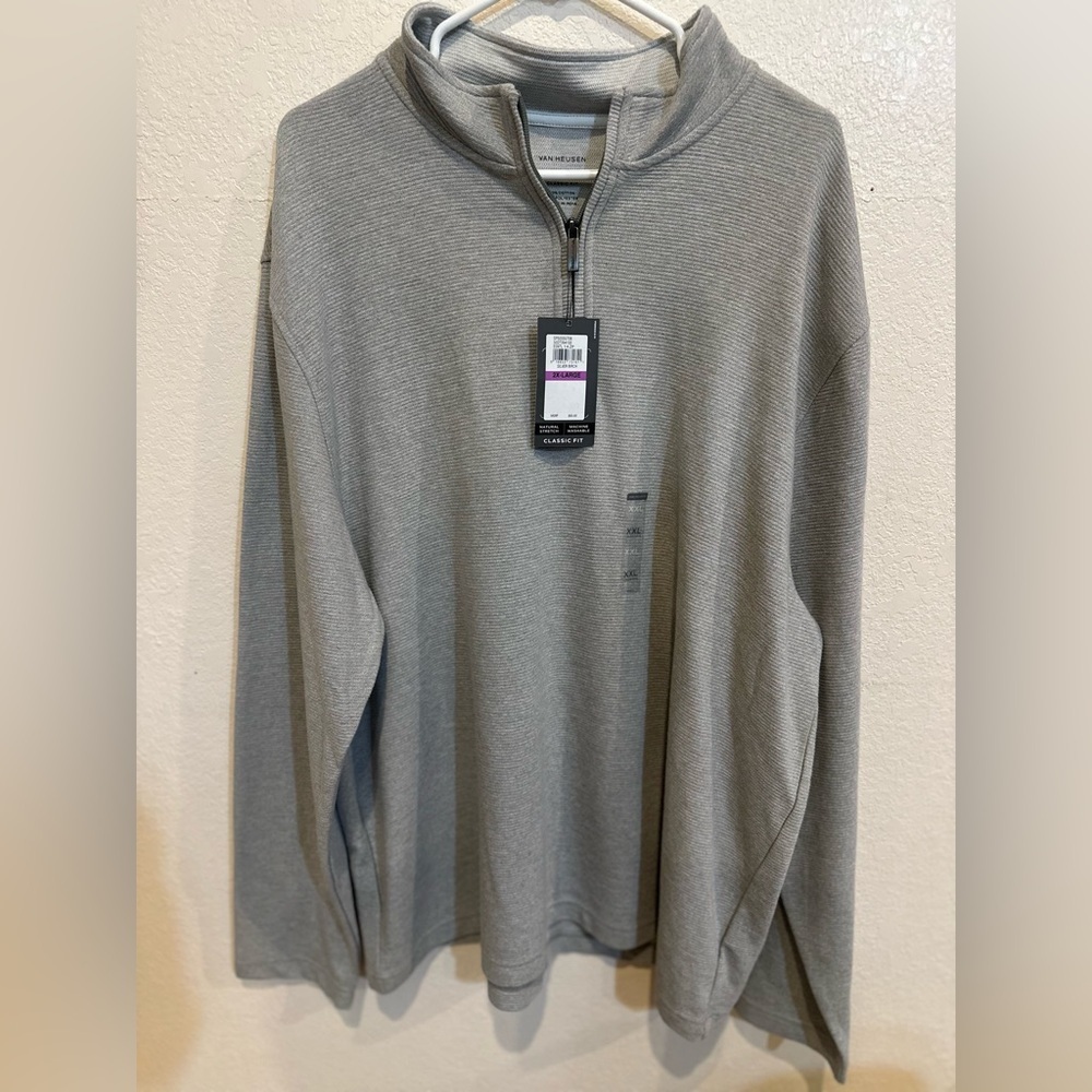 Van Heusen Gray Long Sleeve Tee Soft Knit Casual Half Zip